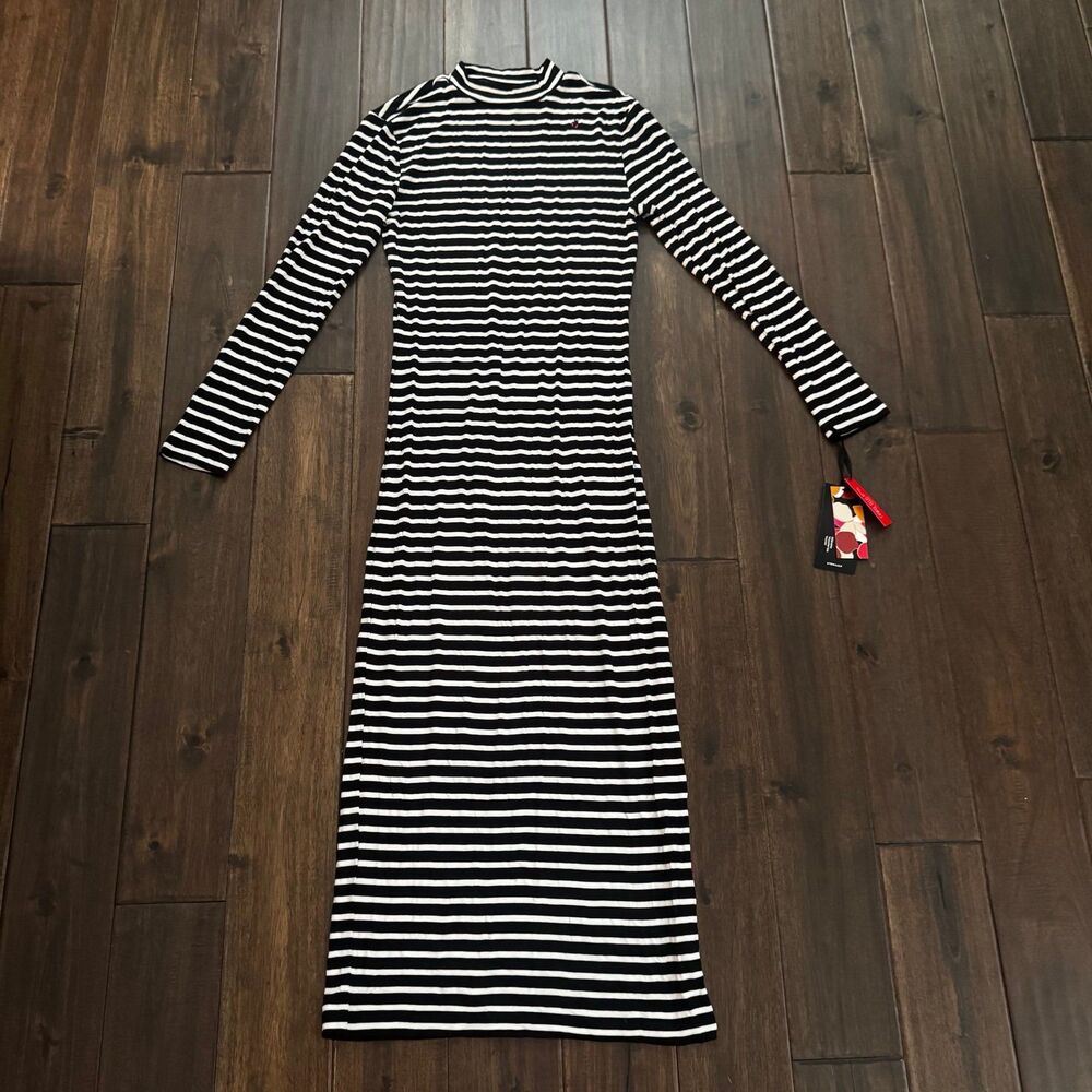 Tracee Ellis Ross for JCPenney Black & White Striped Fitted Maxi Dress L NWT